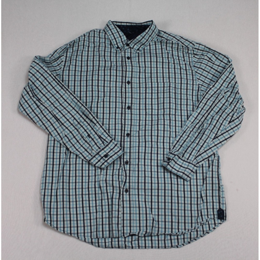 Old Navy Men Blue Casual Button Down Plaid Long Sleeve Size Large